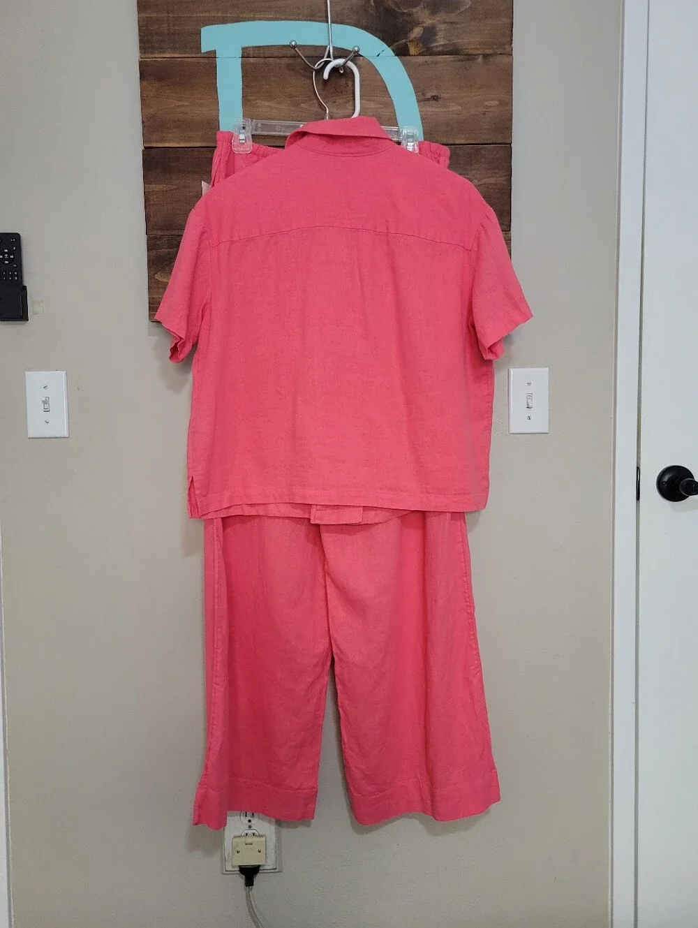 Coastal Coral Pink Two-Piece Button-Front Short Sleeve Top Wide Leg Pants Set